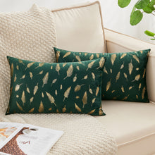 Load image into Gallery viewer, JELLYMONI Pack of 2 Decorative Throw Pillow Covers for Couch Bed Sofa, Velvet Throw Pillow Covers with Gold Leaves Feather