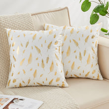 Load image into Gallery viewer, JELLYMONI Pack of 2 Decorative Throw Pillow Covers for Couch Bed Sofa, Velvet Throw Pillow Covers with Gold Leaves Feather