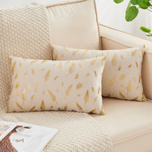 Load image into Gallery viewer, JELLYMONI Pack of 2 Decorative Throw Pillow Covers for Couch Bed Sofa, Velvet Throw Pillow Covers with Gold Leaves Feather