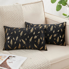 Load image into Gallery viewer, JELLYMONI Pack of 2 Decorative Throw Pillow Covers for Couch Bed Sofa, Velvet Throw Pillow Covers with Gold Leaves Feather