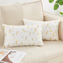 Load image into Gallery viewer, JELLYMONI Pack of 2 Decorative Throw Pillow Covers for Couch Bed Sofa, Velvet Throw Pillow Covers with Gold Leaves Feather