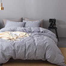 Load image into Gallery viewer, Natural Cotton Navy Blue Striped Duvet Cover Sets - JELLYMONI