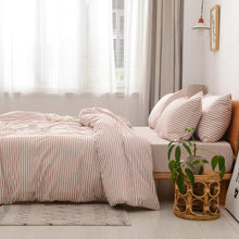 Load image into Gallery viewer, Natural Cotton Pink Striped Duvet Cover Sets - JELLYMONI