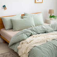 Load image into Gallery viewer, Natural Cotton Green Striped Duvet Cover Sets - JELLYMONI