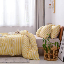 Load image into Gallery viewer, Natural Cotton Yellow Striped Duvet Cover Sets - JELLYMONI
