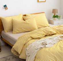 Load image into Gallery viewer, Natural Cotton Yellow Striped Duvet Cover Sets - JELLYMONI