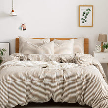 Load image into Gallery viewer, Natural Cotton Khaki Striped Duvet Cover Sets - JELLYMONI