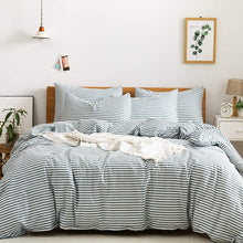 Load image into Gallery viewer, Natural Cotton Grayish Blue Striped Duvet Cover Sets - JELLYMONI