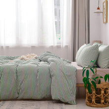 Load image into Gallery viewer, Natural Cotton Green Striped Duvet Cover Sets - JELLYMONI