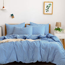 Load image into Gallery viewer, Natural Cotton Blue Striped Duvet Cover Sets - JELLYMONI