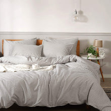 Load image into Gallery viewer, Natural Cotton Grey Striped Duvet Cover Sets - JELLYMONI