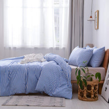 Load image into Gallery viewer, Natural Cotton Blue Striped Duvet Cover Sets - JELLYMONI