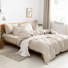 Load image into Gallery viewer, Natural Cotton Khaki Striped Duvet Cover Sets - JELLYMONI