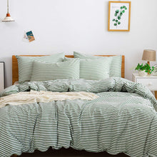 Load image into Gallery viewer, Natural Cotton Green Striped Duvet Cover Sets - JELLYMONI