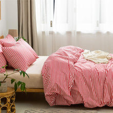 Load image into Gallery viewer, Natural Cotton Red Striped Duvet Cover Sets - JELLYMONI