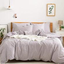 Load image into Gallery viewer, Natural Cotton Purple Striped Duvet Cover Sets - JELLYMONI