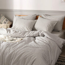 Load image into Gallery viewer, Natural Cotton Grey Striped Duvet Cover Sets - JELLYMONI