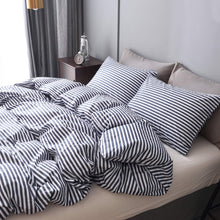 Load image into Gallery viewer, Natural Cotton Navy Blue Striped Duvet Cover Sets - JELLYMONI