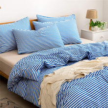 Load image into Gallery viewer, Natural Cotton Blue Striped Duvet Cover Sets - JELLYMONI