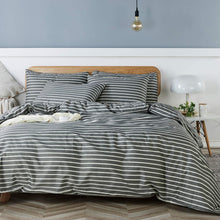 Load image into Gallery viewer, Natural Cotton Dark Grey Striped Duvet Cover Sets - JELLYMONI