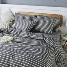 Load image into Gallery viewer, Natural Cotton Dark Grey Striped Duvet Cover Sets - JELLYMONI