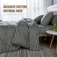Load image into Gallery viewer, Natural Cotton Dark Grey Striped Duvet Cover Sets - JELLYMONI