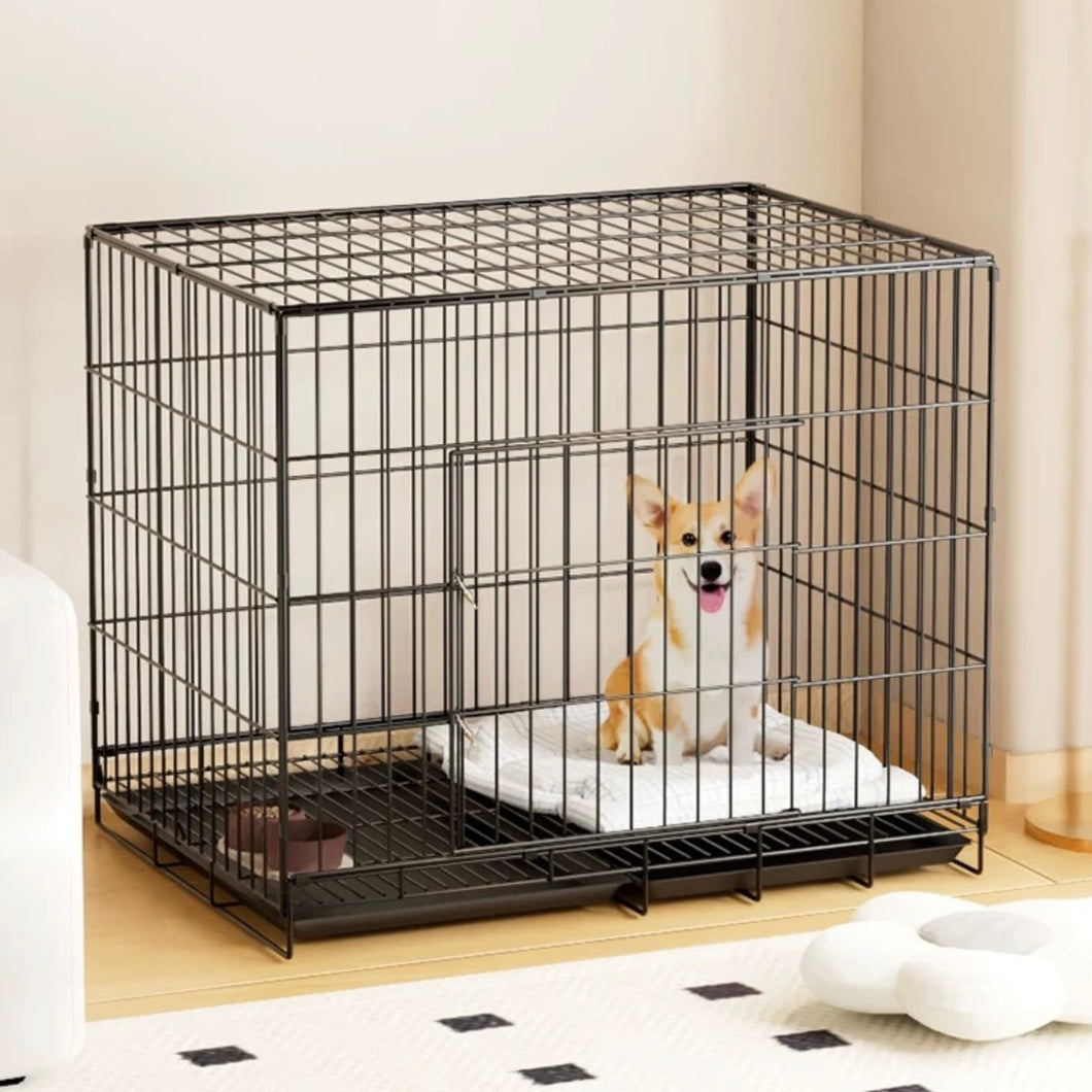 Foldable Black Dog Crate – Heavy Duty Metal Kennel for Pets