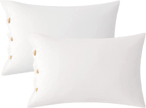 Washed Cotton White Pillowcases Set with Button Closure（2 Pack） - JELLYMONI