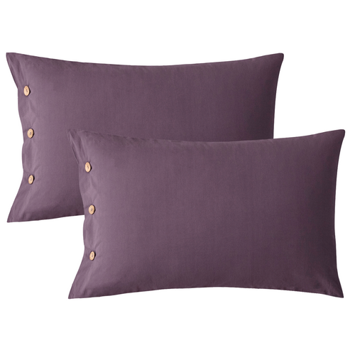 Washed Cotton Purple Pillowcases Set with Button Closure（2 Pack） - JELLYMONI