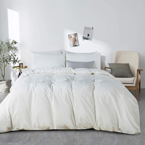 Washed Cotton Duvet Cover Set White with Zipper Closure - JELLYMONI