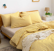 Load image into Gallery viewer, Natural Cotton Yellow Striped Duvet Cover Sets - JELLYMONI
