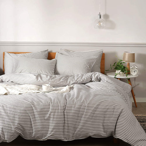 Natural Cotton Grey Striped Duvet Cover Sets - JELLYMONI