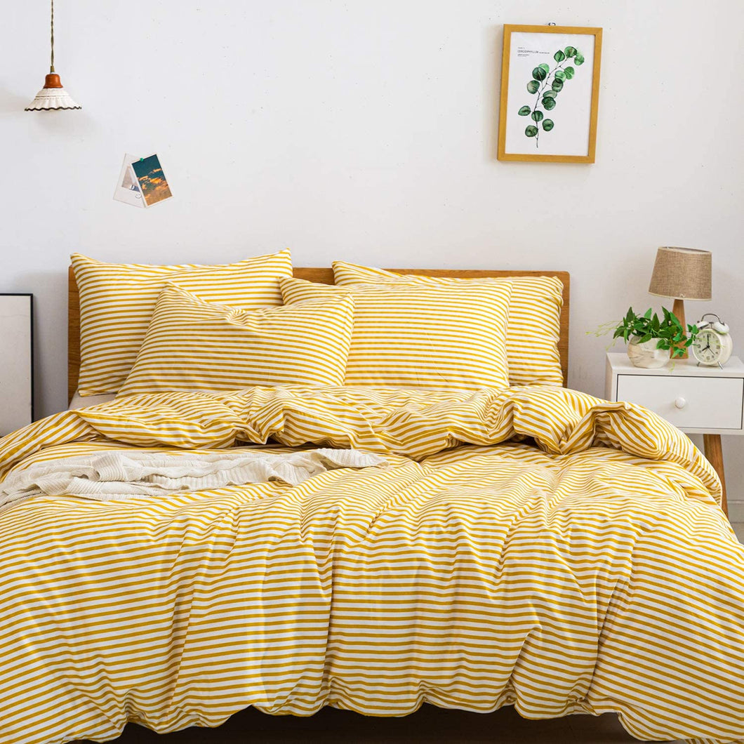 Natural Cotton Yellow Striped Duvet Cover Sets - JELLYMONI