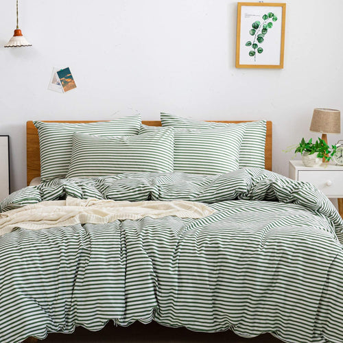 Natural Cotton Green Striped Duvet Cover Sets - JELLYMONI