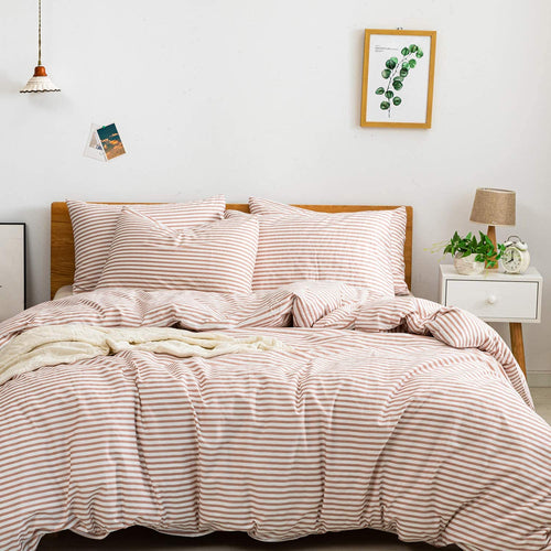 Natural Cotton Pink Striped Duvet Cover Sets - JELLYMONI