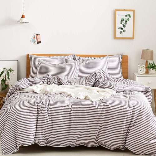 Natural Cotton Purple Striped Duvet Cover Sets - JELLYMONI