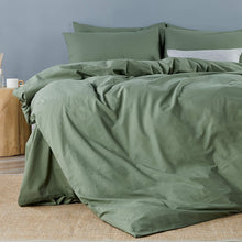 Load image into Gallery viewer, Washed Cotton Duvet Cover Set Green with Zipper Closure - JELLYMONI
