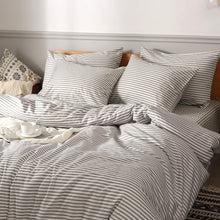 Load image into Gallery viewer, Natural Cotton Grey Striped Duvet Cover Sets - JELLYMONI
