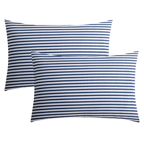 Natural Cotton Dark Blue Striped Pillowcases Set with Envelope Closure（2 Pack） - JELLYMONI
